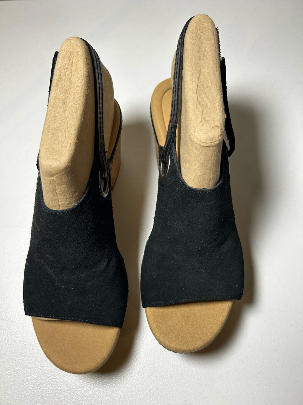 Clark’s Black Suede Open-Toe Wedge Sandals